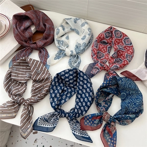 Set of 6 elegant square silk scarves with paisley and stripe patterns for women