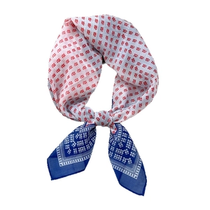 Elegant floral print square silk scarf for women featuring red and royal blue patterns