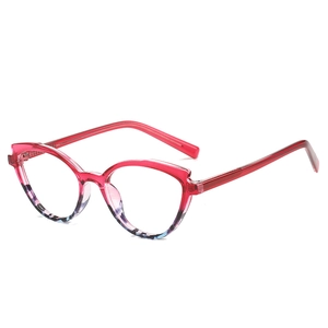 Stylish cat-eye blue light blocking glasses with red and floral TR90 frame for women
