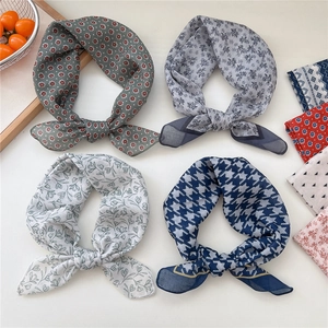 Floral print cotton linen small square neck scarf collection with vintage patterns