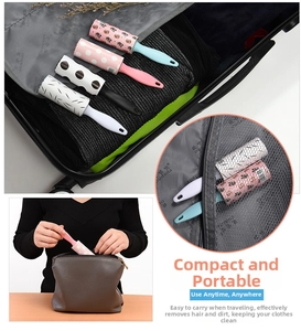 Close-up of portable lint roller fitting easily into a travel suitcase and makeup bag