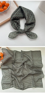 Detailed view of dark green geometric print cotton scarf with precise stitched edges