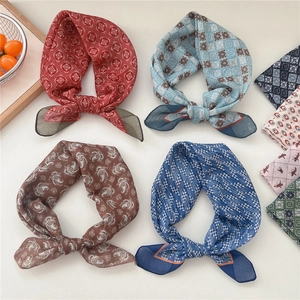 Breathable cotton linen square scarves with vibrant geometric and floral prints for women