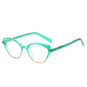 Fashionable TR90 cat-eye blue light glasses with green and orange gradient frames