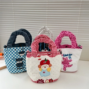 Sac À Main En Toile Dessin Animé Mignon Poignée Froncée Sac Bandoulière Sac Seau Fermoir Magnétique Décontracté Doux Femmes Filles