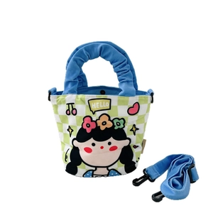 Petit sac fourre-tout en toile à damier vert avec motif dessin animé mignon