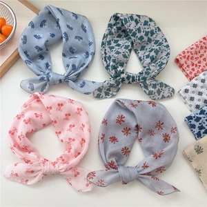 Breathable cotton linen head scarves in four floral prints like light blue and cherry