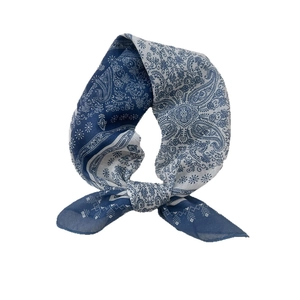 Elegant paisley print square neck scarf in navy blue, soft breathable cotton linen fabric