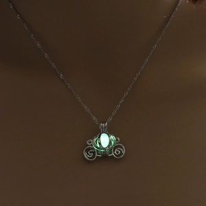 Luminous glow in the dark bead necklace with silver hollow pumpkin carriage pendant