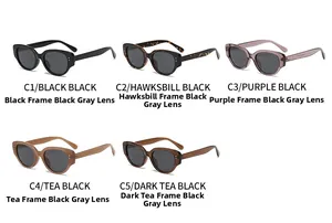 Detailed view of Y2K retro sunglasses in black, tortoiseshell, purple, and tea colors