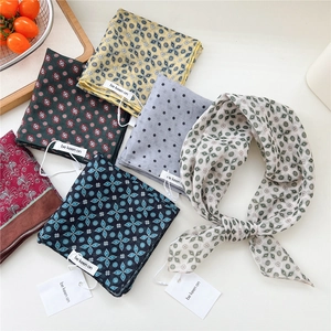 Vintage Print Square Scarf Cotton Polyester Blend Bandana Women Retro Polka Dot Geometric Headscarf Hair Wrap Neck Accessory