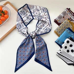 Vintage Paisley Polka Dot Long Narrow Polyester Scarf For Women French Elegant Satin Texture Necktie Ribbon Hair Band