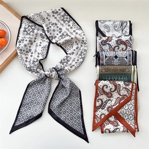 Lightweight paisley pattern silk feeling skinny scarf with geometric lattice design