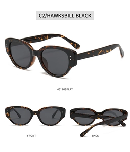 Detailed views of vintage hawksbill black polarized Y2K sunglasses from three angles