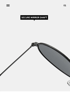 Macro view of the secure mirror shaft and reinforced metal hinge on black sunglasses