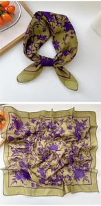 Detail of olive green floral silk square scarf with vintage paisley patterns