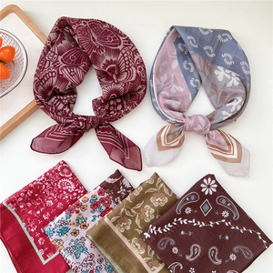Vintage Paisley Floral Square Satin Feeling Scarf Women Fashion Lightweight Polyester Neck Kerchief Hair Wrap Accessory