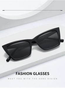 Detailed view of black cat-eye sunglasses with thick frames and temple model A8035