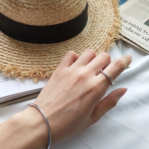 Minimalist S925 sterling silver thin geometric bangle and ring set on model
