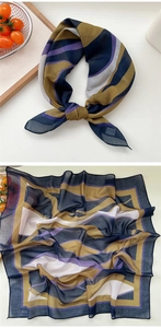Vue détaillée du foulard en soie aux motifs géométriques et rayures vert olive