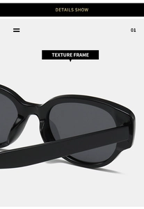 Detail view of the high-quality thick texture frame on black Y2K polarized sunglasses