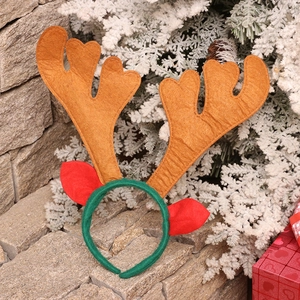 Brown reindeer antler headband with red ears for Christmas and birthday party props