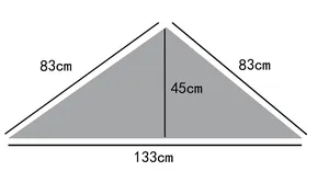 Size guide showing 133cm width and 45cm height for gray knit striped triangle scarf