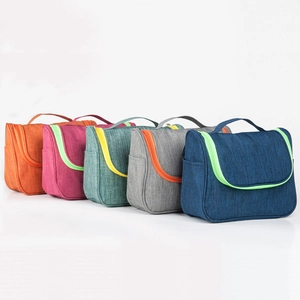 Multicolor large travel toiletry bags with top handles and durable woven texture