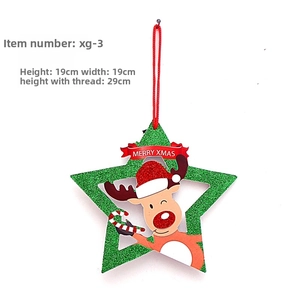 Grüner Stern-Anhänger mit Rentier und Merry Xmas Banner, 19cm Weihnachtsdekoration