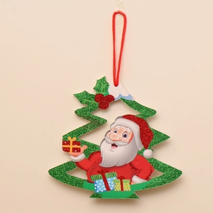 Green glitter Christmas tree ornament with a red Santa Claus and hanging string