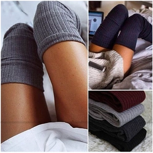 Damen Oberschenkelhohe Socken Baumwolle Elasthan Rippstrick Über Dem Knie Locker Einfarbig Lange Strümpfe Herbst Winter
