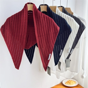 Knitted hollow triangle shawl for women in burgundy navy white and black colors