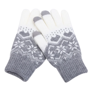 Winter thermal knit gloves featuring grey snowflake jacquard and touchscreen fingertips