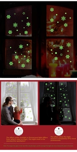 Luminous snowflake and star window stickers glowing in the dark for Christmas decor
