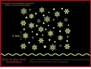 Glow in the dark snowflake stickers with 3.6cm diameter and luminous star patterns