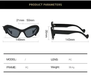 Detailed size parameters and specifications for the Pegasus shaped fashion sunglasses