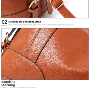 Detail of dark brown lychee leather handbag showing adjustable gold metal buckle and stitching