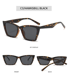Three views of tortoiseshell cat eye polarized sunglasses with dark grey lenses C3