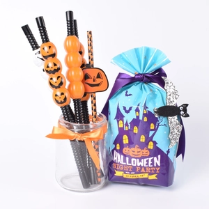 Halloween party supply set with pumpkin ghost straws and blue castle gift packaging bags