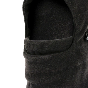 Minimalist black polar fleece thermal hood showing premium fabric texture and facial opening
