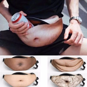 Funny Dad Bag Simulation Big Belly Skin Waist Pack PU Leather 3D Print Fanny Pack Adjustable Strap Gag Gift