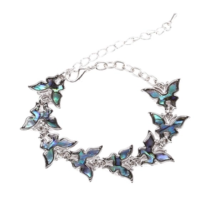 Silver butterfly bracelet with colorful abalone shell inlay and adjustable link chain