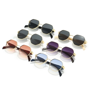Octagonal metal sunglasses set featuring gradient lenses and slim gold frames in six colors