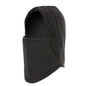 Minimalist black fleece winter balaclava hood with adjustable drawstring for wind protection
