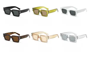 Detailed grid display of retro square sunglasses in multiple fashion color options