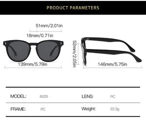 Detailed size parameters of trendy oval polarized sunglasses with lightweight PC frame