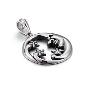 Vintage Stainless Steel Star And Moon Pendant Hollow Round Celestial Man In The Moon Charm For Necklace Jewelry Making