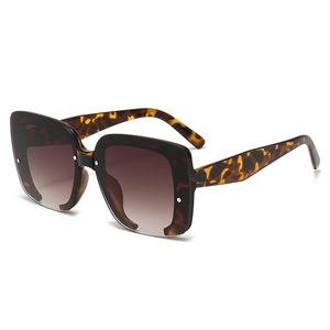 Square tortoiseshell sunglasses with brown gradient lenses and silver rivet accents