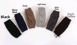 Knitted arm warmers in six colors featuring cable patterns and ribbed elastic cuffs