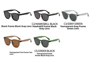 Detailed view of trendy oval polarized sunglasses in five classic color variations